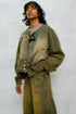 CIRCLE CUT-OUT DENIM JACKET -RUSTED BROWN-